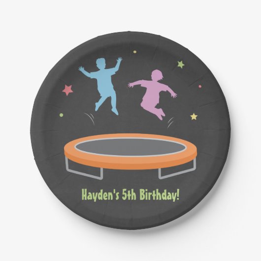 Trampoline-jongeren op zaterdag papieren bordje (Voorkant)