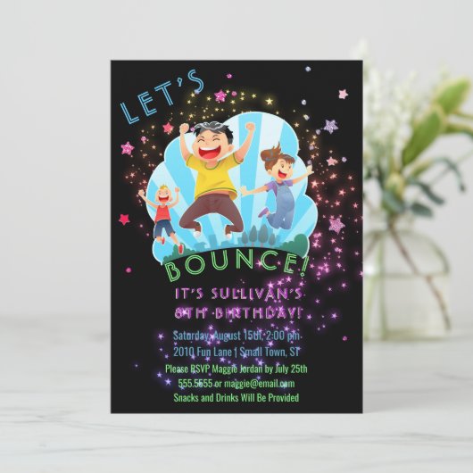 Trampoline Jump Kids Birthday Party nodiging Kaart (Staand voorkant)