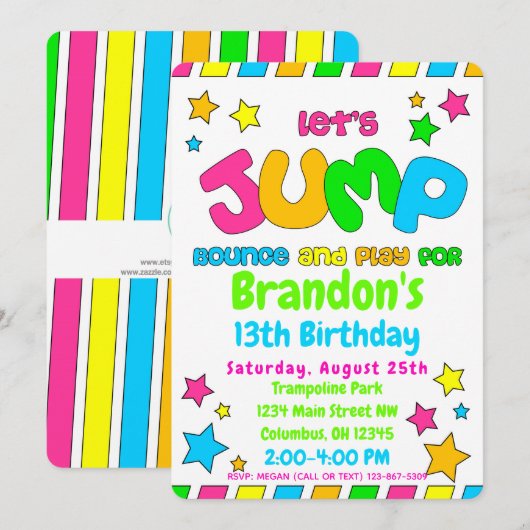 Trampoline Jump Park Party in neonkleuren Kaart (Voorkant / Achterkant)