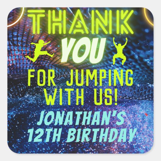 Trampoline Jumping Birthday Party Dank je wel Vierkante Sticker (Voorkant)