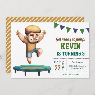 Trampoline Jumping Boy Birthday Party Invitation Kaart