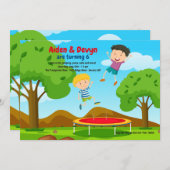 Trampoline Jumping Invitation Kaart (Voorkant / Achterkant)