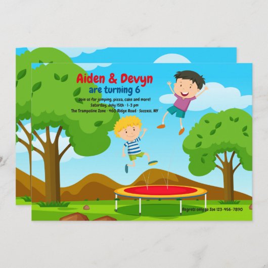 Trampoline Jumping Invitation Kaart (Voorkant / Achterkant)