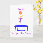 Trampoline Kaart voor meisje, naam toevoegen. (Gele Bloem)