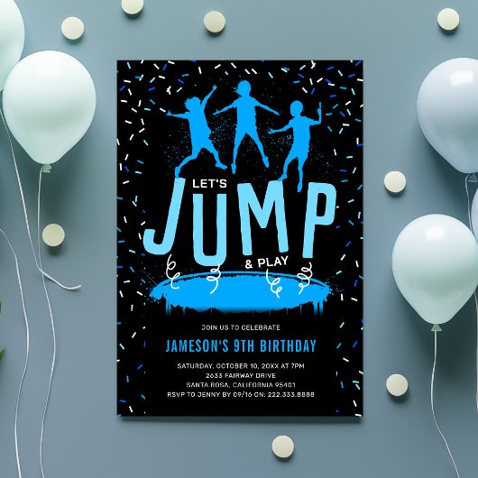 Trampoline Kids Blue Birthday Party Kaart