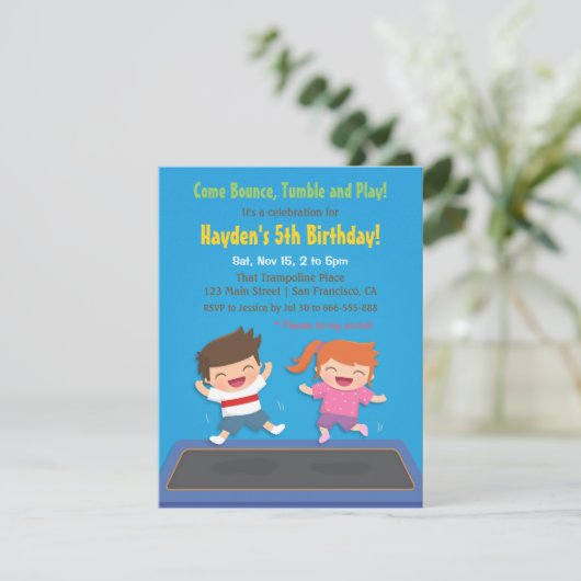 Trampoline Kids Verjaardagsfeestje Uitnodigingen (Staand voorkant)
