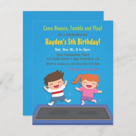 Trampoline Kids Verjaardagsfeestje Uitnodigingen (Voorkant / Achterkant)