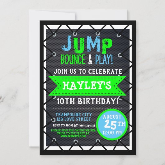 Trampoline Park Bounce Party Neon Colours Summer Kaart (Voorkant)