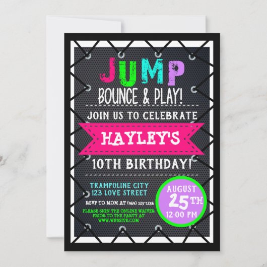 Trampoline Park Bounce Party Neon Colours Summer Kaart (Voorkant)
