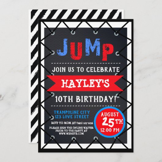 Trampoline Park Bounce Party Red White en Blue Kaart (Voorkant / Achterkant)