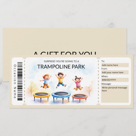Trampoline Park Gift Certificate Template Kaart (Voorkant / Achterkant)