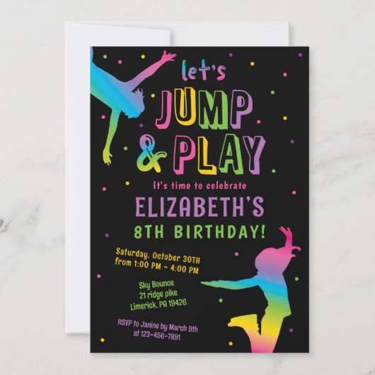Trampoline Park Girls Birthday Party Invitation Kaart (Voorkant)