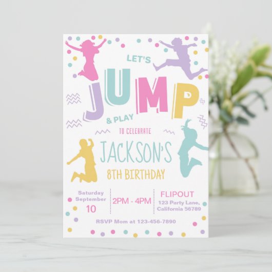 Trampoline Park Verjaardag Uitnodiging Jump Invite (Staand voorkant)
