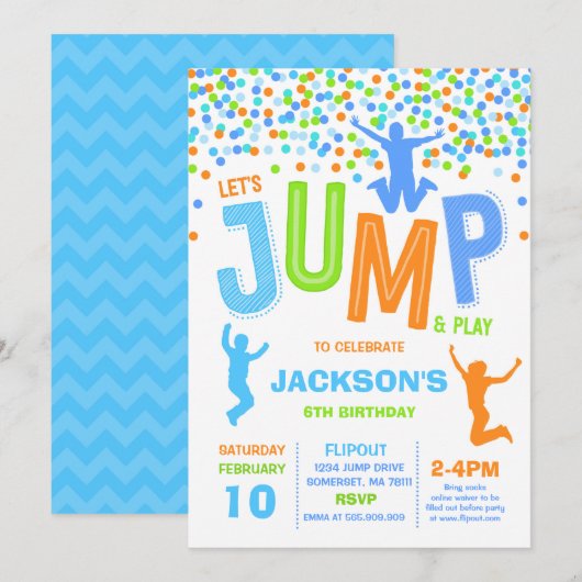 Trampoline Partij bij de uitnodigingen van de Jump (Voorkant / Achterkant)