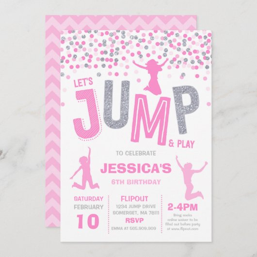 Trampoline Partij bij de uitnodigingen van de Jump (Voorkant / Achterkant)