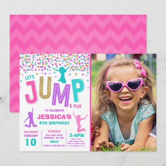 Trampoline Partij bij de uitnodigingen van de Jump (Voorkant / Achterkant)