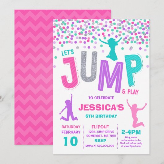 Trampoline Partij bij de uitnodigingen van de Jump (Voorkant / Achterkant)