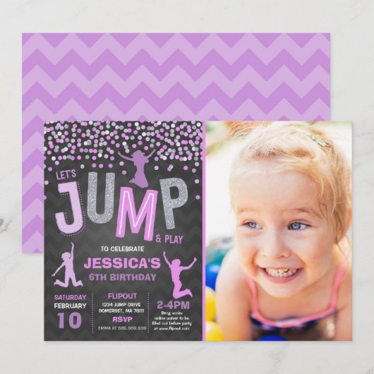 Trampoline Partij bij de uitnodigingen van de Jump (Voorkant / Achterkant)