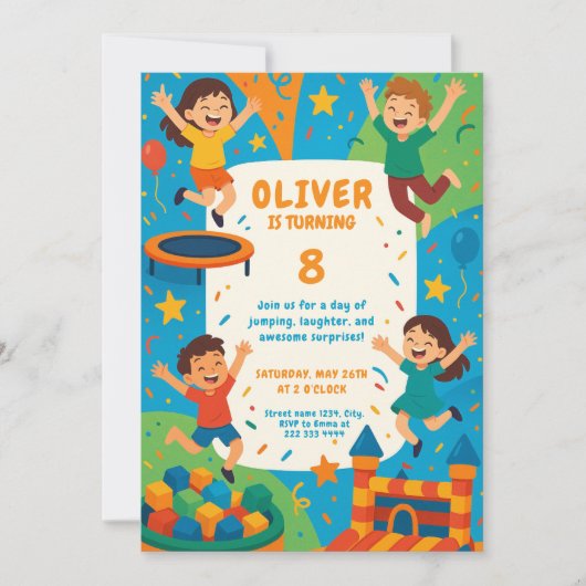 Trampoline Party Fun – Jump Verjaardag Kaart (Voorkant)
