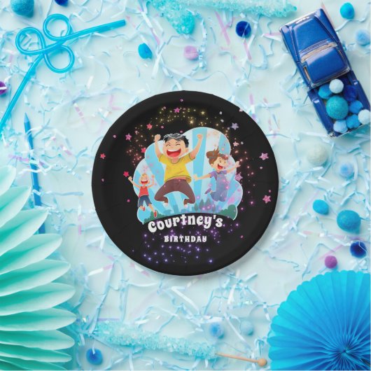 Trampoline Party Jump Kids Birthday Stars Paper Papieren Bordje (Feest)