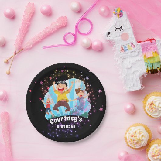 Trampoline Party Jump Kids Birthday Stars Paper Papieren Bordje (Feest)