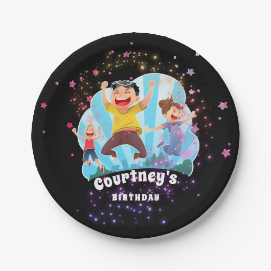 Trampoline Party Jump Kids Birthday Stars Paper Papieren Bordje (Voorkant)