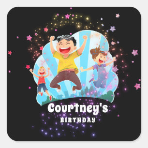 Trampoline Party Kinder Jump Birthday Favor Vierkante Sticker