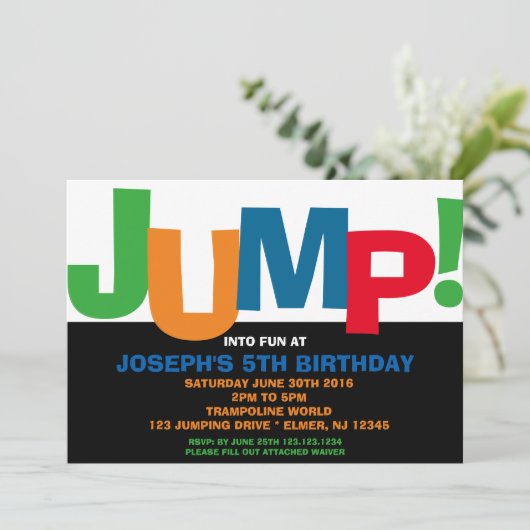 Trampoline party uitnodiging (Staand voorkant)