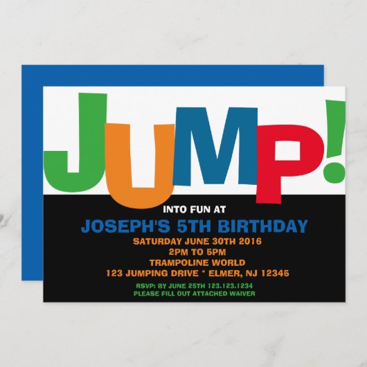 Trampoline party uitnodiging (Voorkant / Achterkant)