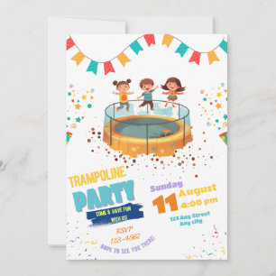 Trampoline Party uitnodiging, Jump & Bounce Party Kaart