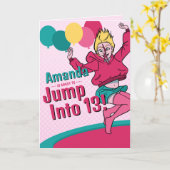 Trampoline Schattige Cartoon Tiener Meisje 13e Ver Kaart (Gele Bloem)