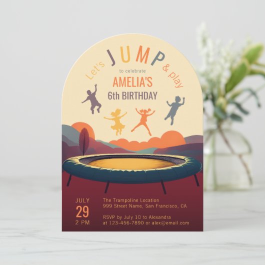 Trampoline springen en spelen Retro Kind verjaarda Kaart (Staand voorkant)