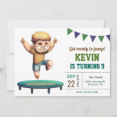 Trampoline springen jongen verjaardagsfeestje uitn kaart (Voorkant)