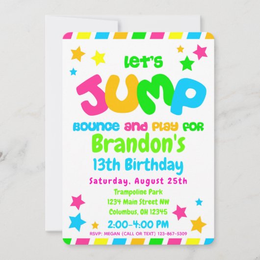 Trampoline Springpark Feest in neonkleuren Kaart (Voorkant)