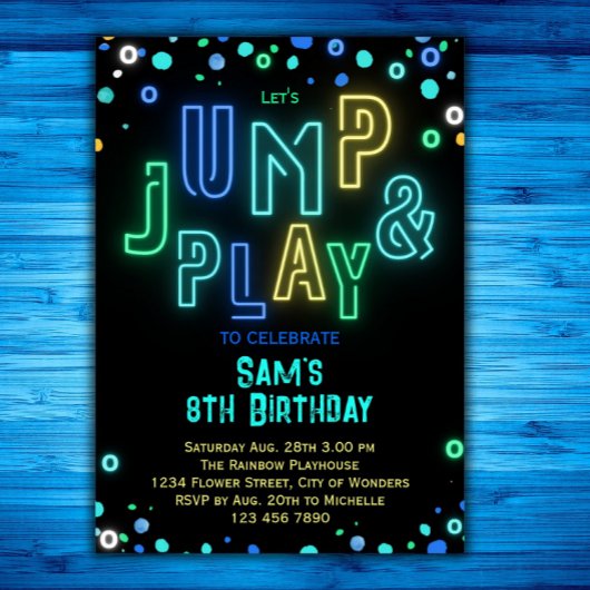 Trampoline Verjaardag Neon Glow Jump Speelfeest Kaart