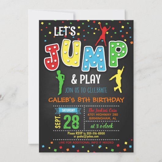 Trampoline Verjaardag Uitnodiging - Jongen (Voorkant)