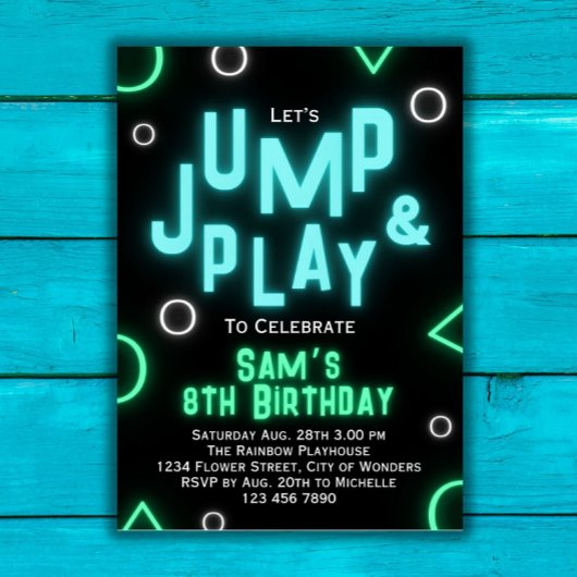 Trampoline Verjaardag Uitnodiging Neon Jump Party