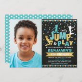 Trampoline Verjaardagsfeest Jump Bounce Blue Gold Kaart (Voorkant / Achterkant)