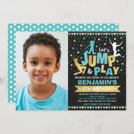 Trampoline Verjaardagsfeest Jump Bounce Blue Gold Kaart