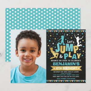 Trampoline Verjaardagsfeest Jump Bounce Blue Gold Kaart