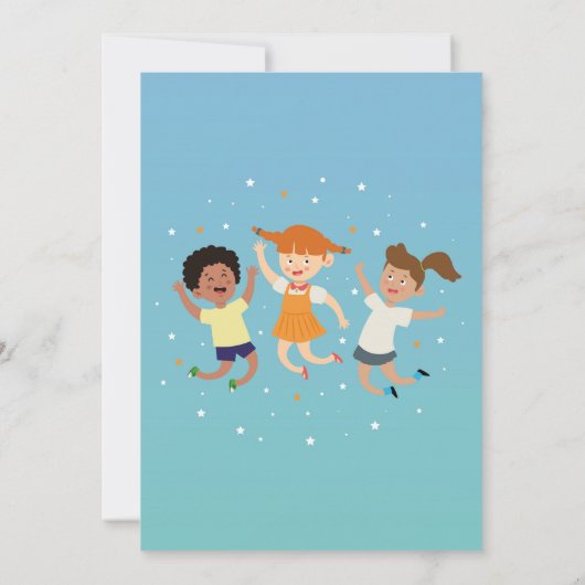 Trampoline Verjaardagsfeestje Blauwe Jongens Bounc Kaart (Achterkant)