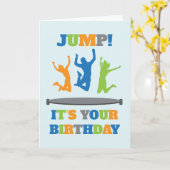 Trampoline verjaardagsfeestje kaart (Gele Bloem)