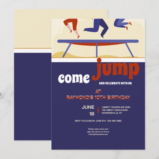 Trampoline verjaardagsfeestje kaart (Voorkant / Achterkant)