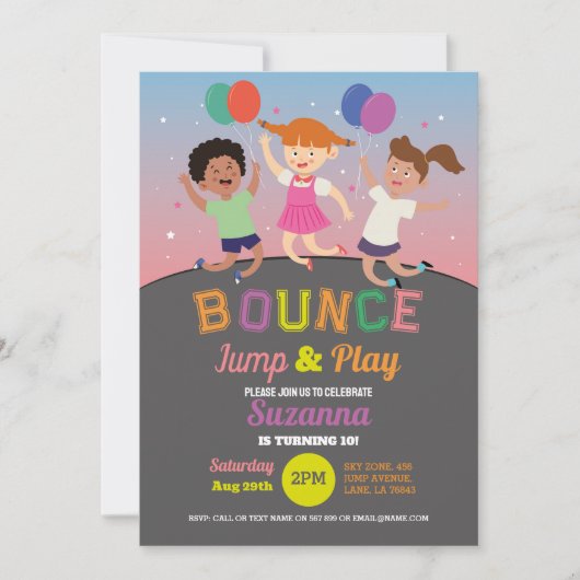 Trampoline verjaardagsfeestje roze meisjes springe kaart (Voorkant)