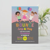 Trampoline verjaardagsfeestje roze meisjes springe kaart (Staand voorkant)