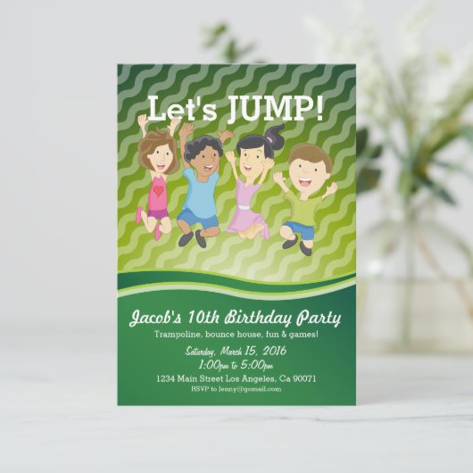 Trampoline verjaardagsfeestje uitnodiging (Staand voorkant)