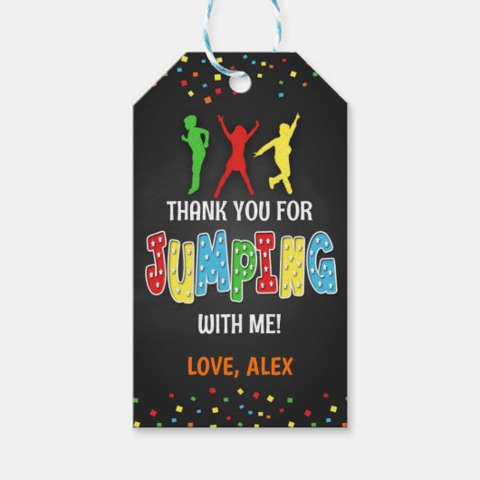 Trampoline verjaardagsgunst tag - jongen cadeaulabel (Voorkant)