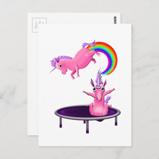 trampolining unicorn briefkaart (Voorkant / Achterkant)