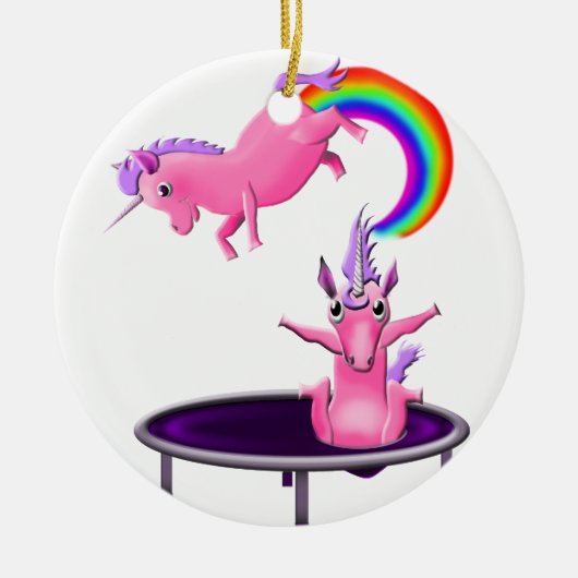 trampolining unicorn keramisch ornament (Voorkant)