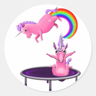 trampolining unicorn ronde sticker